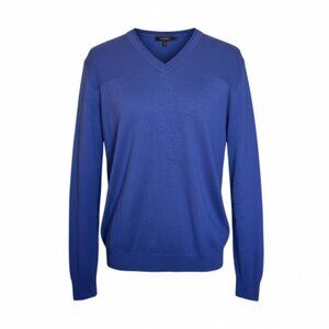 Saks Fifth Avenue Blue Silk Cashmere Blend V-Neck Sweater Women’s XL Vintage